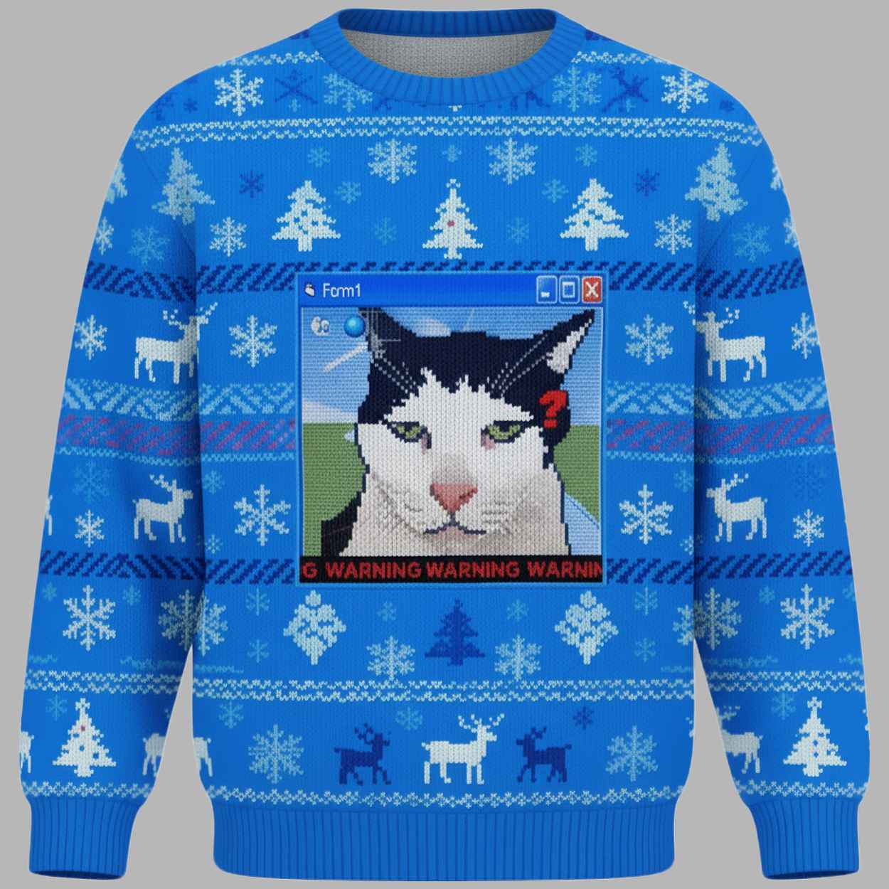 Warning Cat Christmas Ugly Sweater - gullprint.com