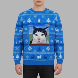 Alternative view of Warning Cat Christmas Ugly Sweater - gullprint.com