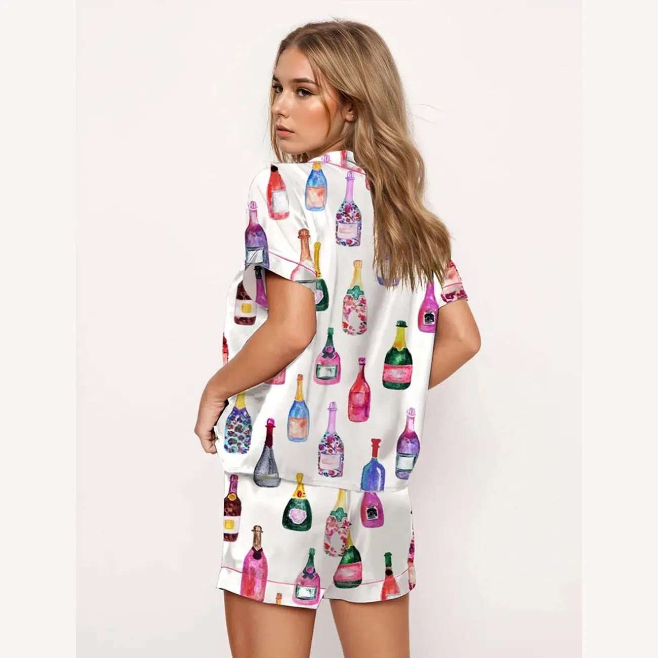 Watercolor Champagne Bottles Pajama Set - Image 3