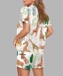 Alternative view of Watercolor Giraffe Short Sleeve Satin Pajama Set