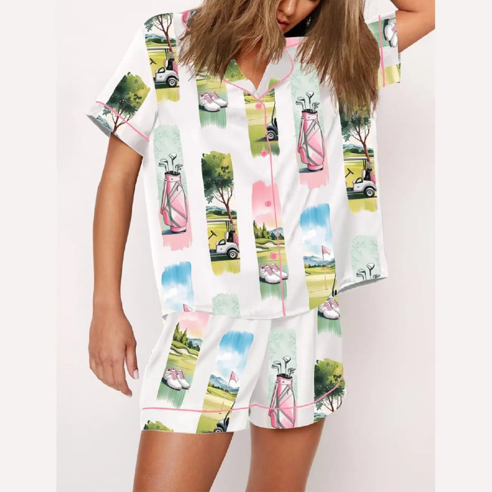 Watercolor Golf Brush Stroke Golf Lover Masters Golf Pajama Set