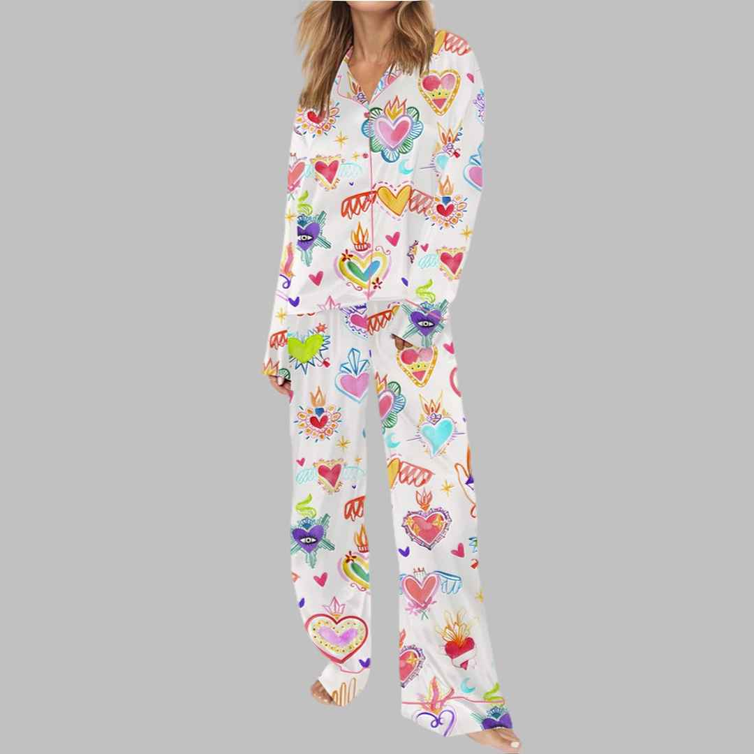 Watercolor Sacred Heart Satin Pajama Set - Image 3
