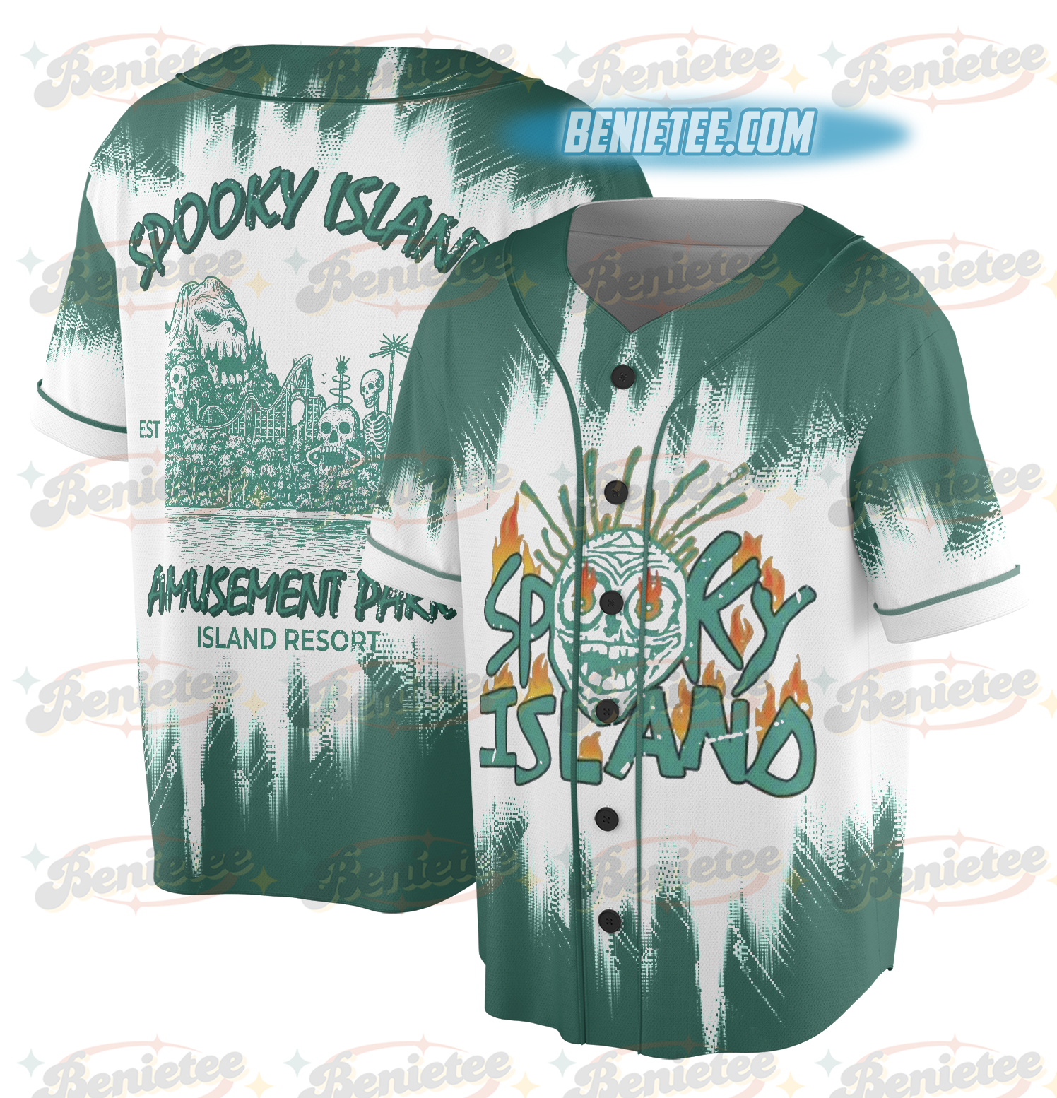 Spooky Island Tee, Retro Cartoon Halloween Movie Jersey, Spooky Island Disco Skull, Halloween Gift, Retro Halloween Summer - Image 2