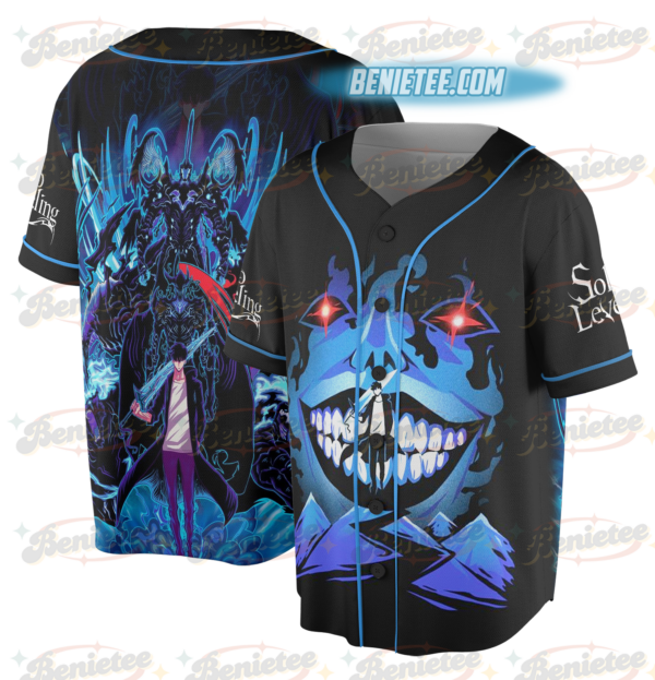 Alternative view of Solo Leveling Arise Jersey, Vintage Anime Hunter Tee, Distressed Gift for Fans, Retro Sung Jin-Woo Baseball Jersey for Men Women