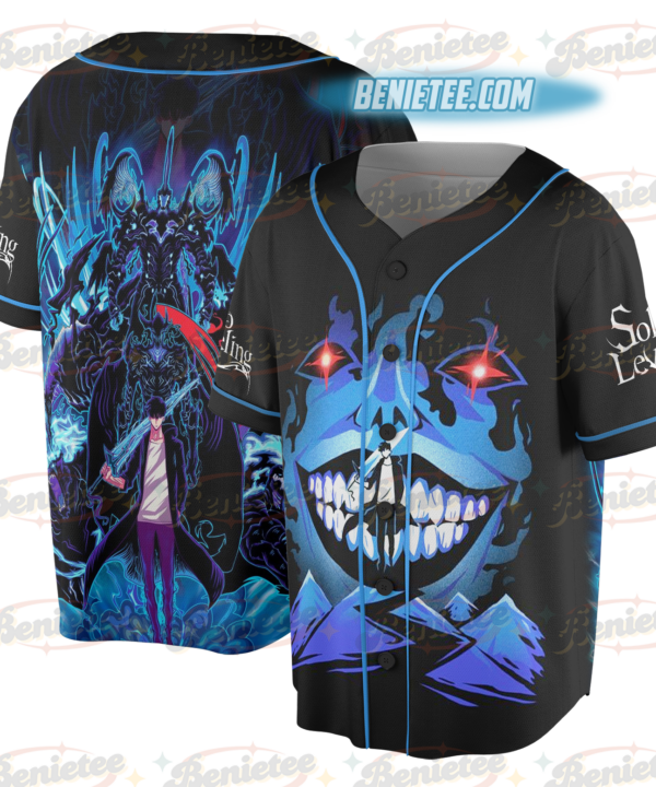 Alternative view of Solo Leveling Arise Jersey, Vintage Anime Hunter Tee, Distressed Gift for Fans, Retro Sung Jin-Woo Baseball Jersey for Men Women