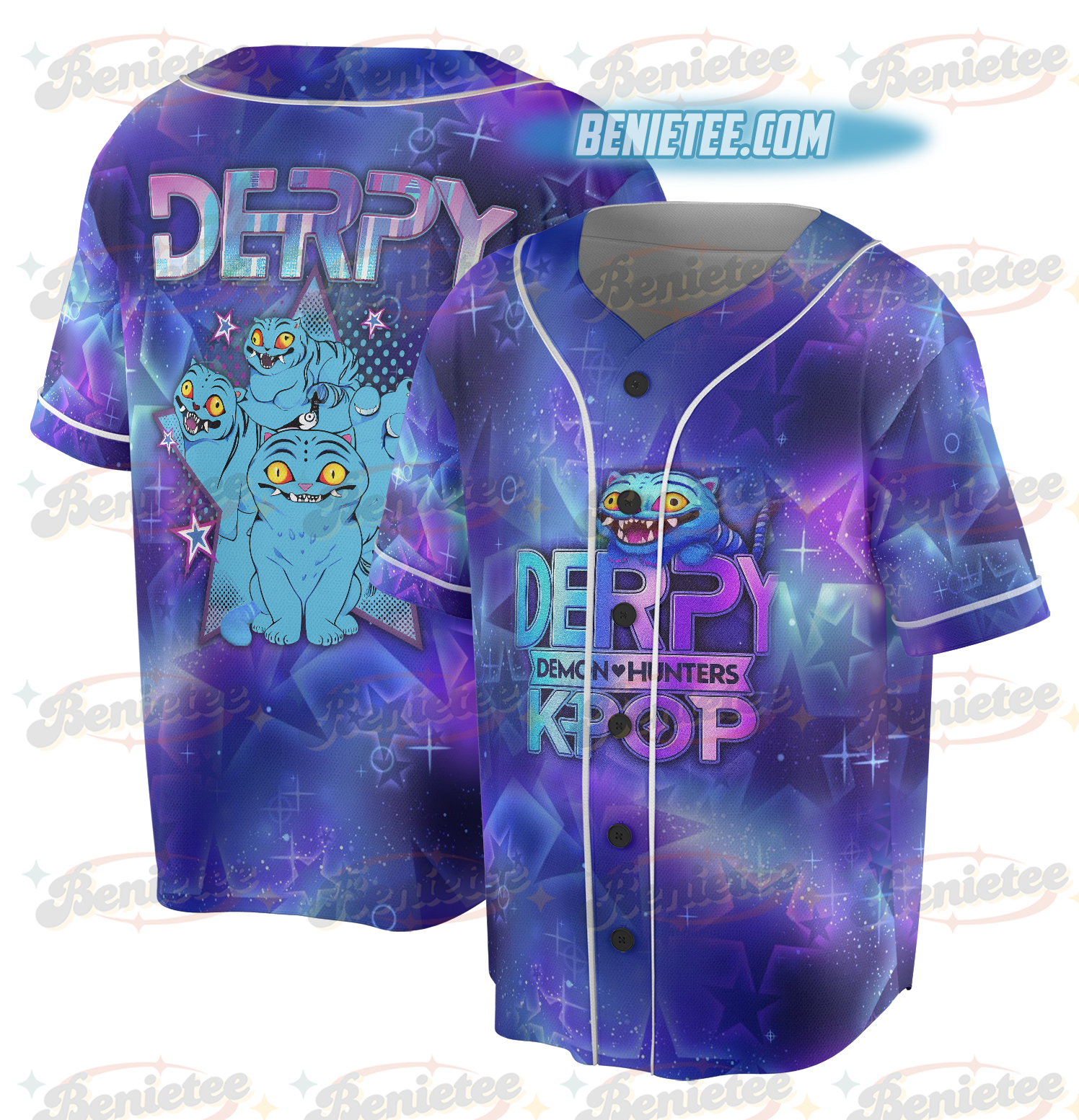 Name Derpy Tiger Baseball Jersey, Kpop Demon Hunters Jersey, Demon Hunters Merch, Mira, Rumi, Zoey Derpy Jersey, Gift for Huntrix fan - Image 2