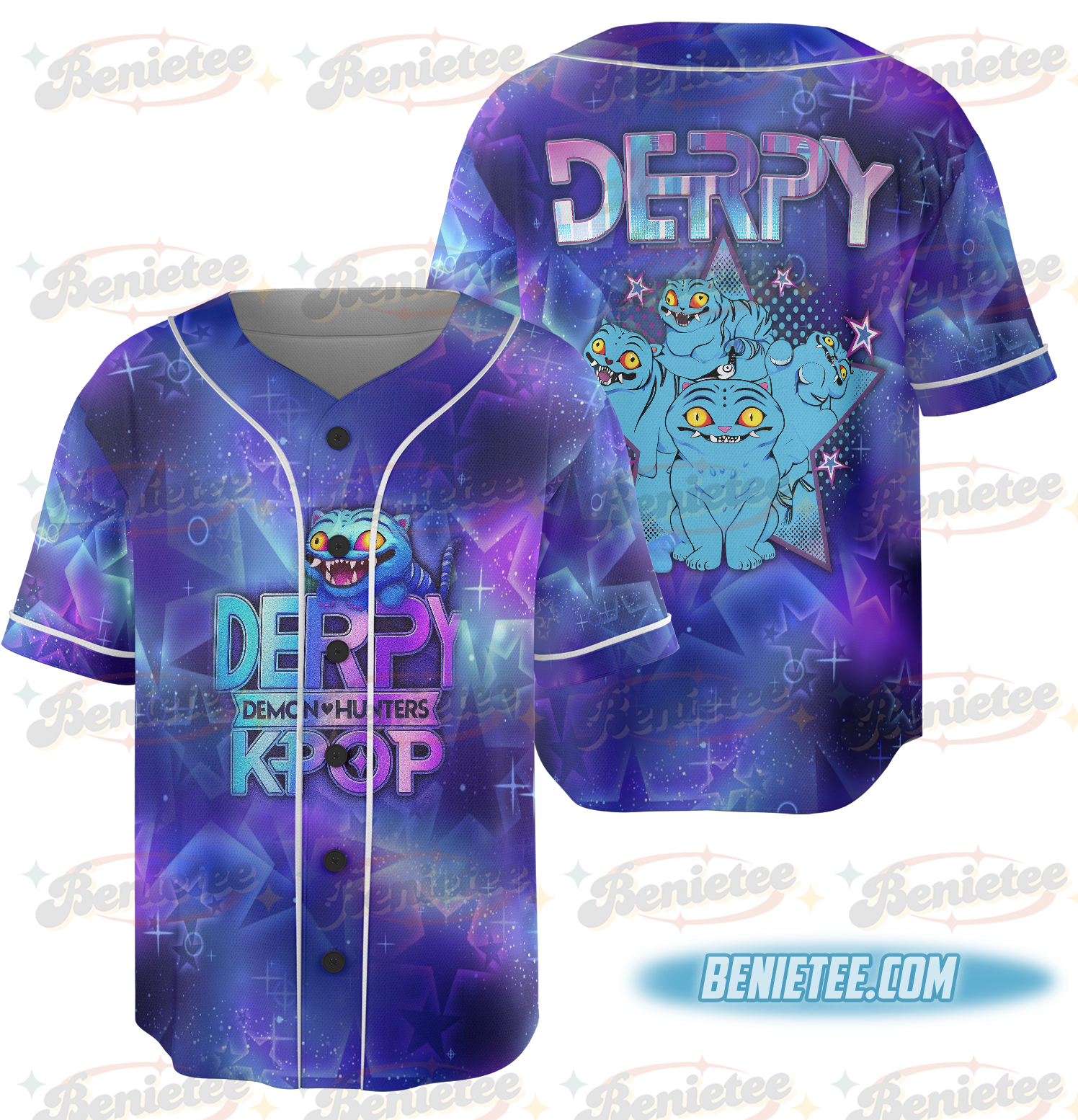 Name Derpy Tiger Baseball Jersey, Kpop Demon Hunters Jersey, Demon Hunters Merch, Mira, Rumi, Zoey Derpy Jersey, Gift for Huntrix fan