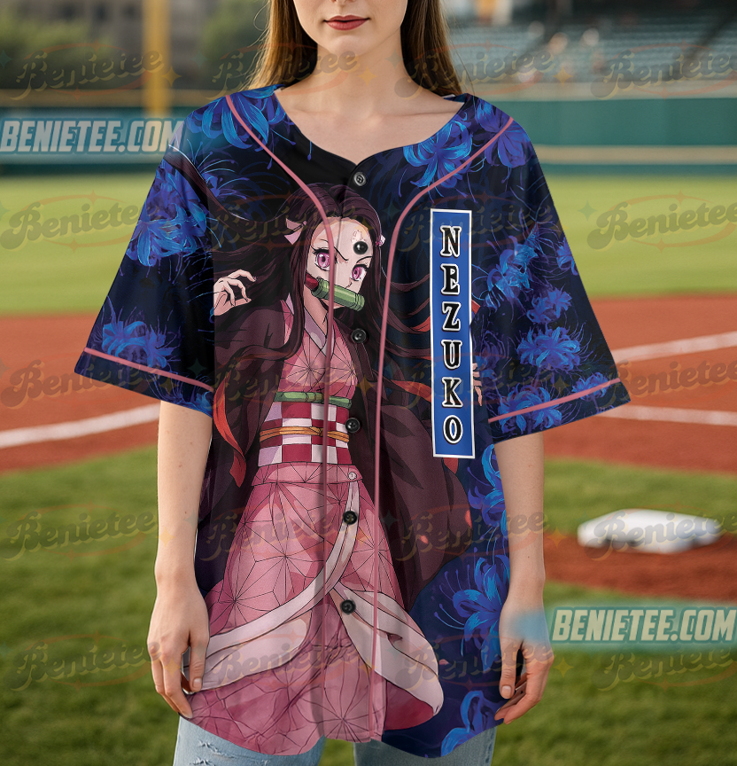 Nezuko Baseball Jersey - Blue Spider Lily - Image 4
