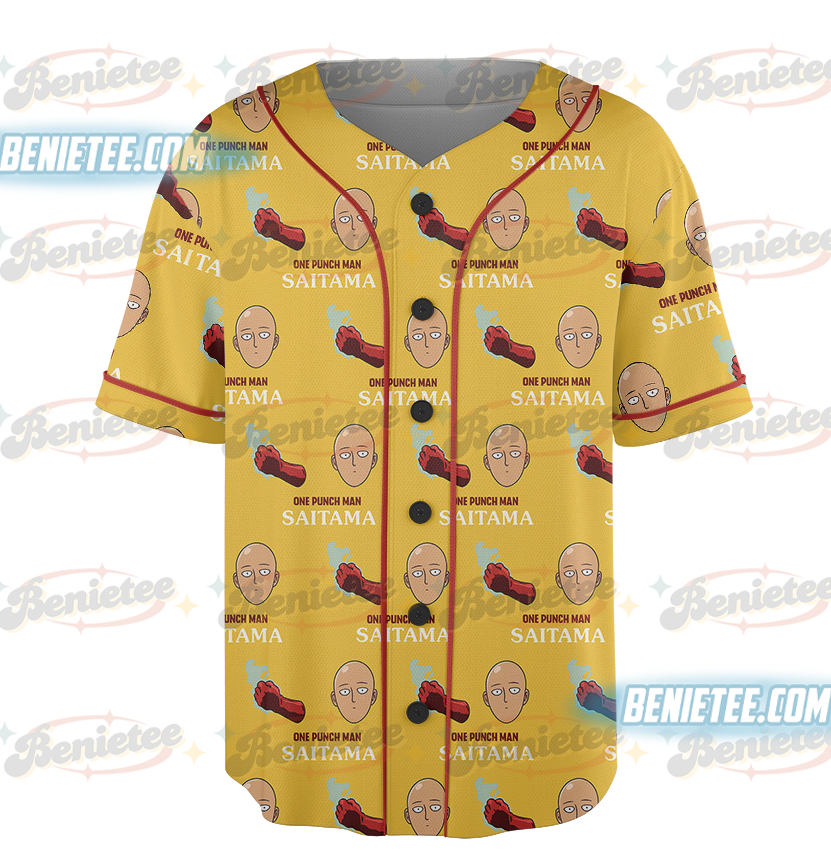 Power Saitama One Punch Man Button Up Baseball Jersey - Image 2