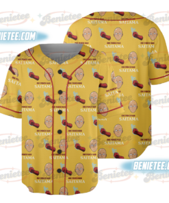 Power Saitama One Punch Man Button Up Baseball Jersey