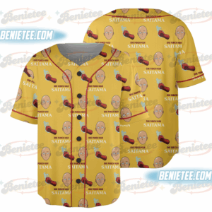 Power Saitama One Punch Man Button Up Baseball Jersey