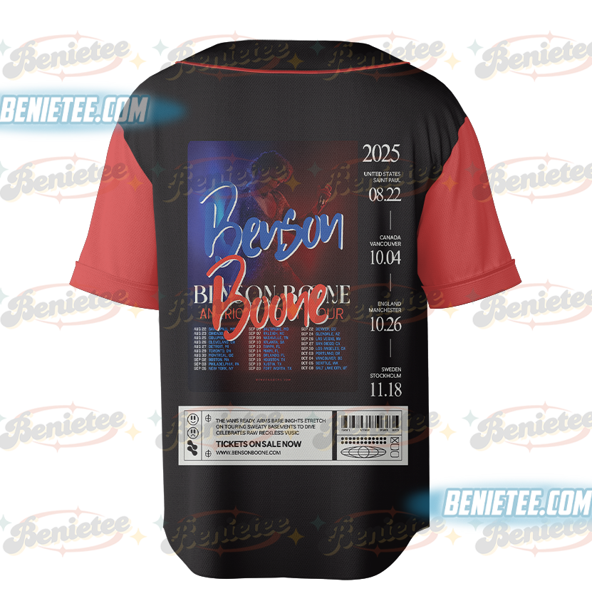 Benson Boone American Heart World Tour Baseball Jersey Men/Women Streetwear Jersey Shirt Short Sleeve - Image 3