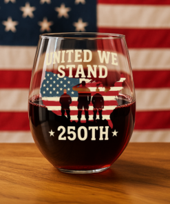 Alternative view of We Stand 250th Anniversary USA Veteran Wine Glass