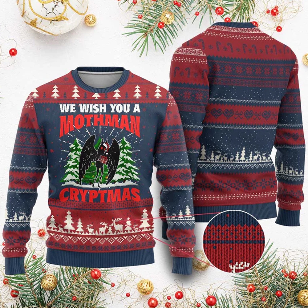 We Wish You A Mothman Cryptmas Ugly Christmas Sweater - Grishko.com