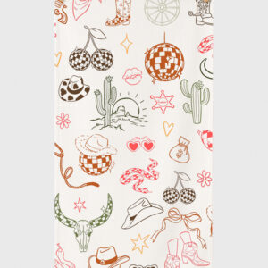 Western Cowgirl Bachelorette Hand-Drawn Wild West Disco Print Beach Towel