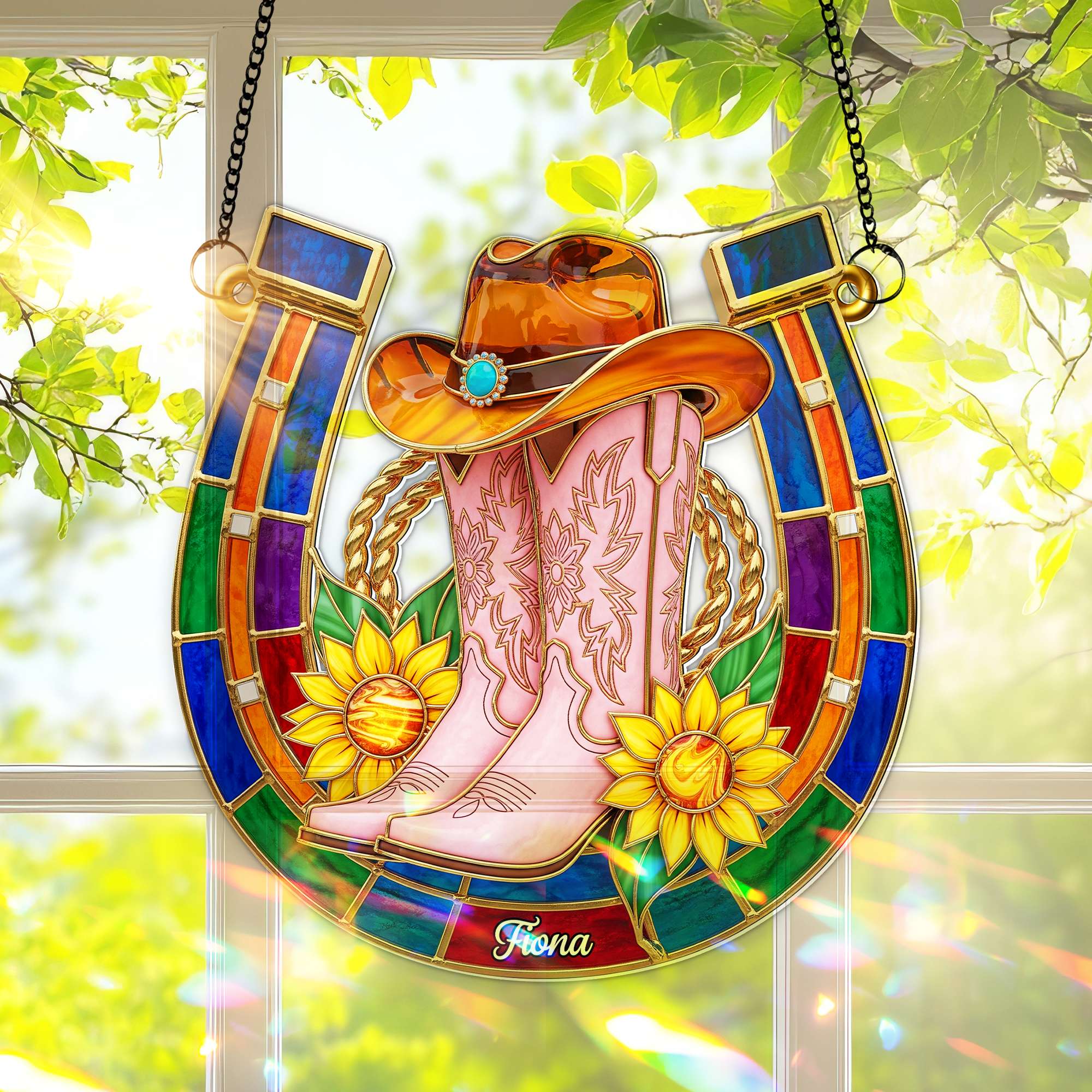 Alternative view of Western Spirit Suncatcher Ornament - Personalized Gifts For Cowgirl 02NALU280725