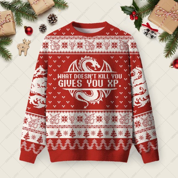 What Doesn't Kill You Ugly Christmas Fuzzy Fleece Sweatshirt