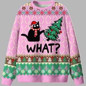 What Tree Cat Ugly Christmas Sweater - gullprint.com