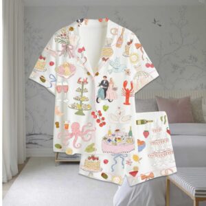 Whimsical Hand Drawn Watercolor Wedding Dolce Vita Summer Satin Pajama Set