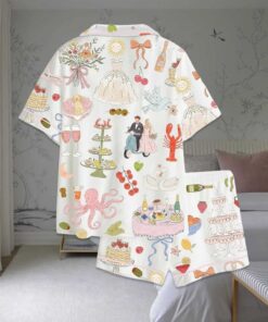 Alternative view of Whimsical Hand Drawn Watercolor Wedding Dolce Vita Summer Satin Pajama Set
