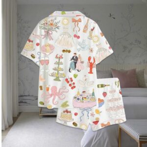 Alternative view of Whimsical Hand Drawn Watercolor Wedding Dolce Vita Summer Satin Pajama Set
