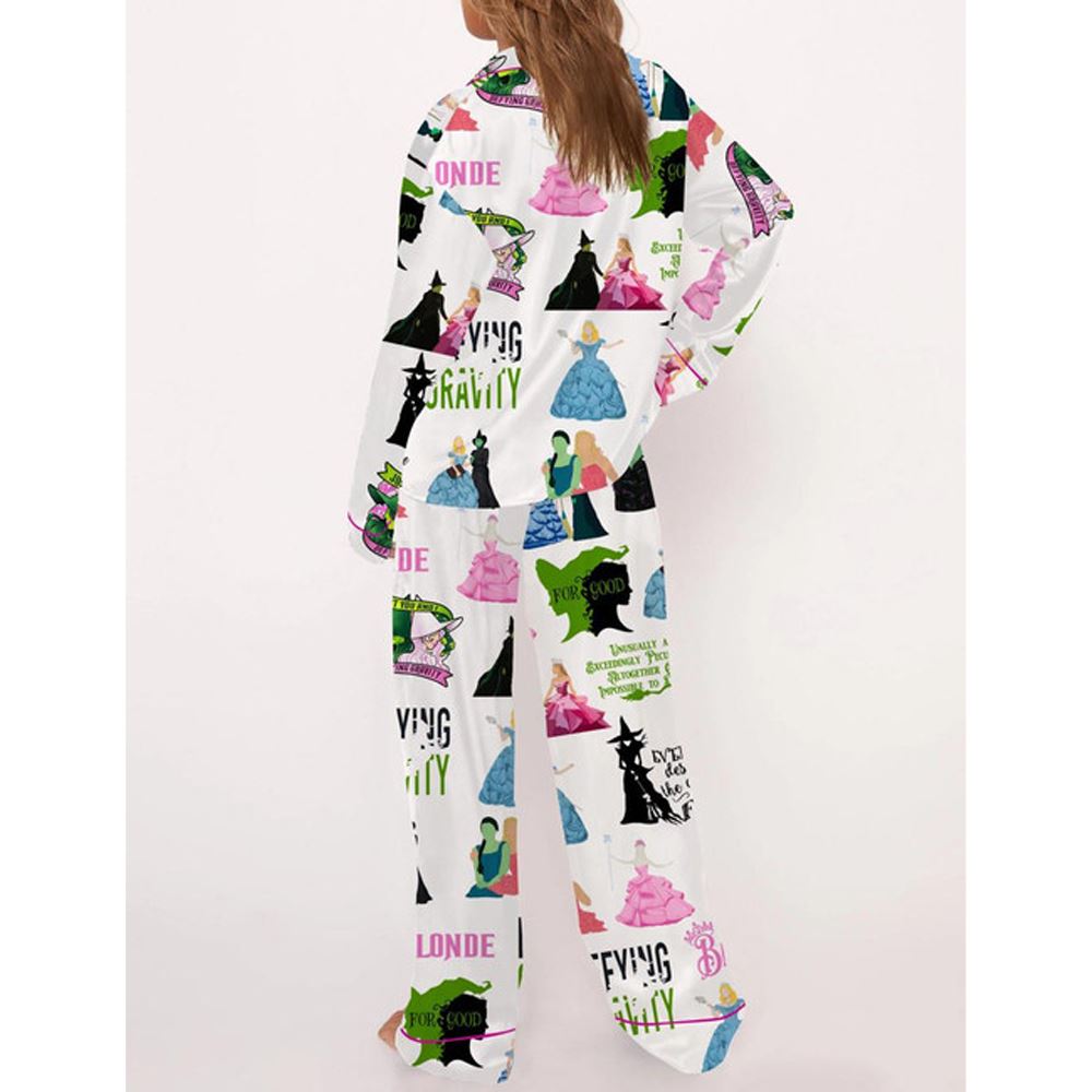 Wicked Elphaba And Glinda Satin Pajama Set For Women - Image 3
