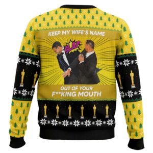 Alternative view of Will Smith Slaps Chris Rock Meme Ugly Christmas Sweater
