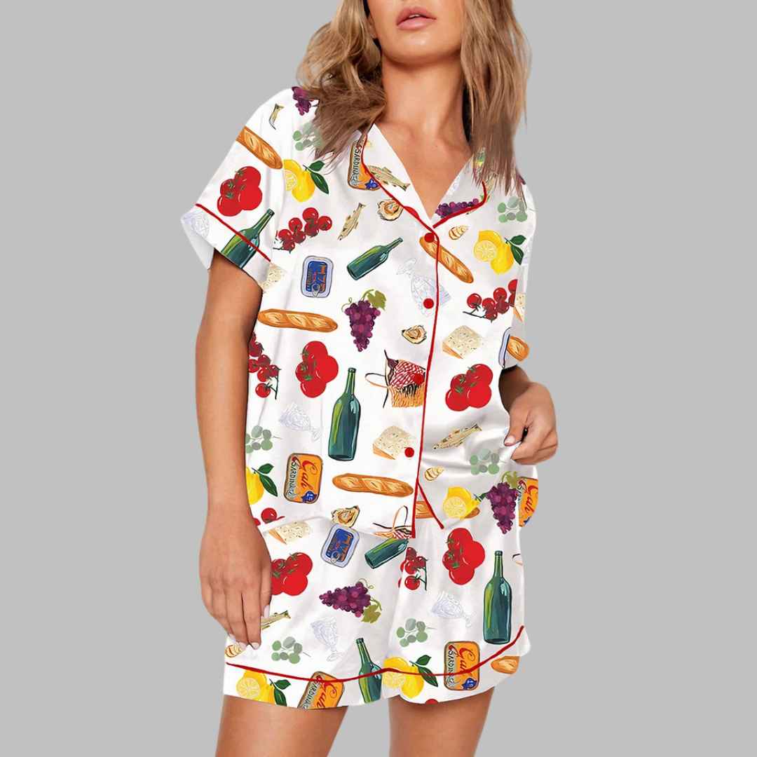 Wine Food Print Pajama Set