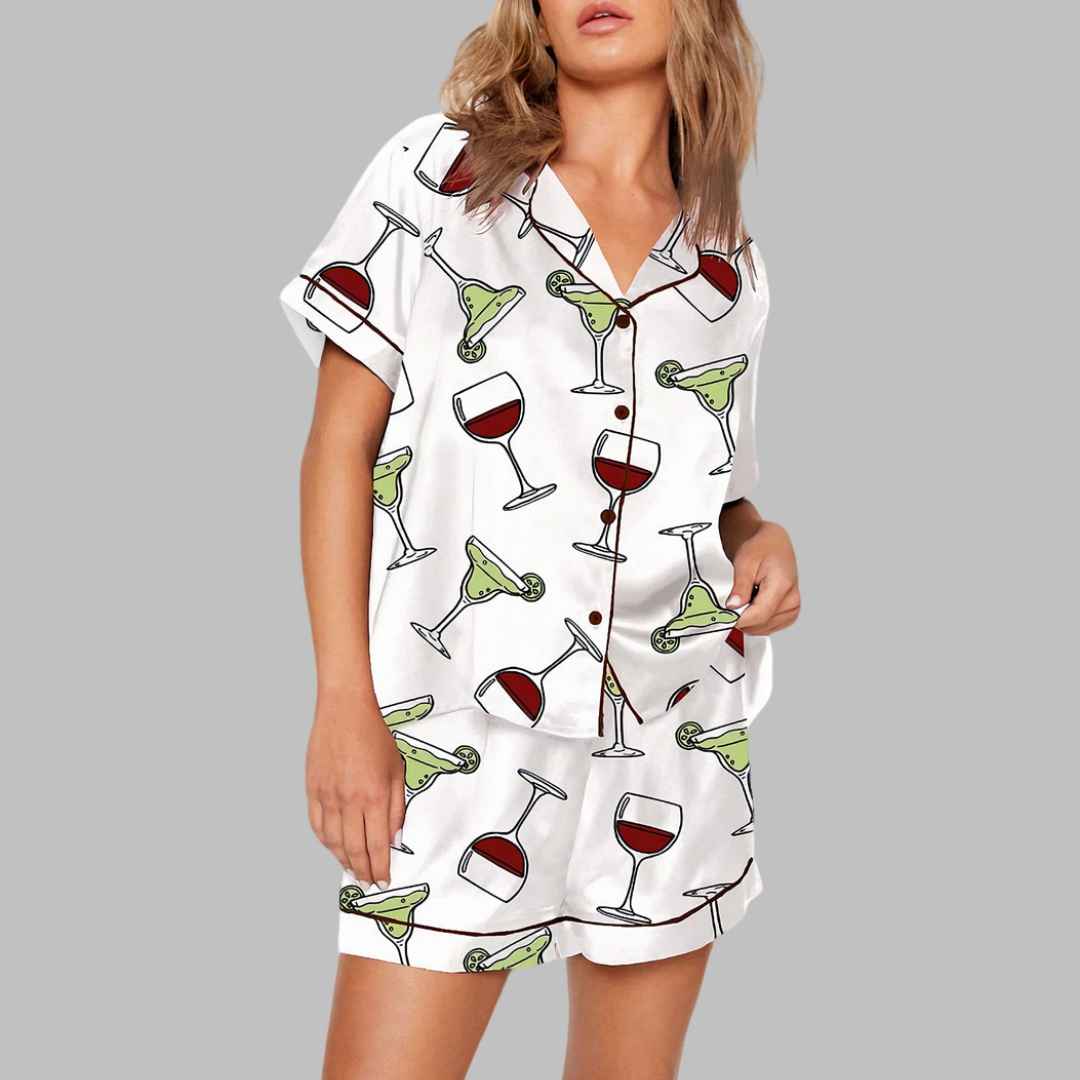 Wine Glass And Martini Print Pajama Set