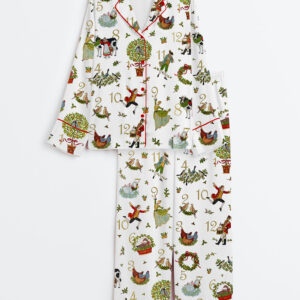 Women's 12 Days Of Christmas Long Sleeve Satin Pajama Set