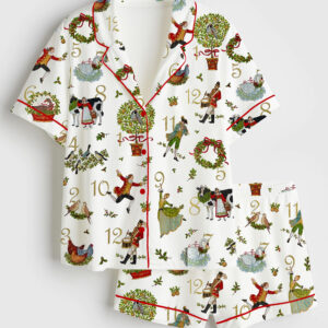 Womenâ€™s 12 Days Of Christmas Short Sleeve Satin Pajama Set