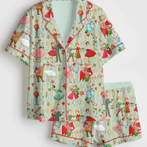 Women's 1950s Retro Vintage ChristmasÂ Short Sleeve Satin Pajama Set