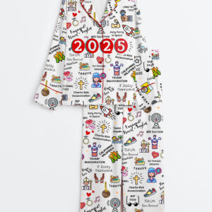 Womenâ€™s 2025 Christmas Year In Review Major Notable Events Long Sleeve Satin Pajama Set