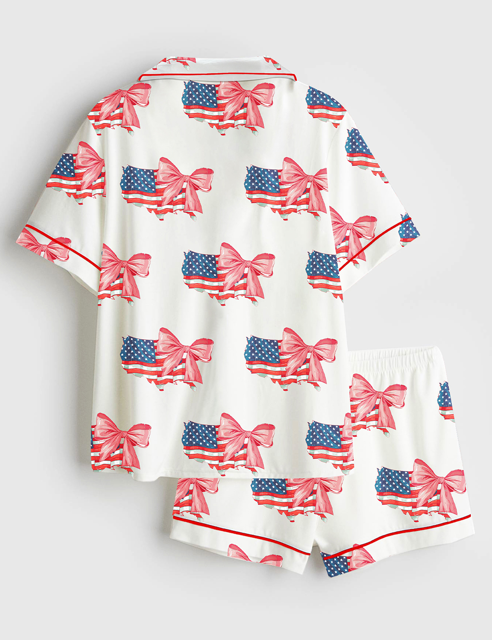 Women's 4th Of July Coquette American Flag Patriotic Print Short Sleeve Satin Pajama Set - Image 2