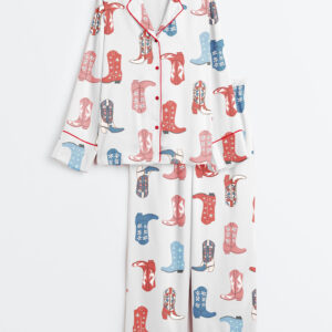 Women's 4th Of July Cowgirl Boots Long Sleeve Satin Pajama Set