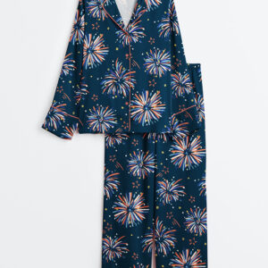 Womenâ€™s 4th Of July Fireworks Patriotic PartyÂ Western Long Sleeve Satin Pajama Set