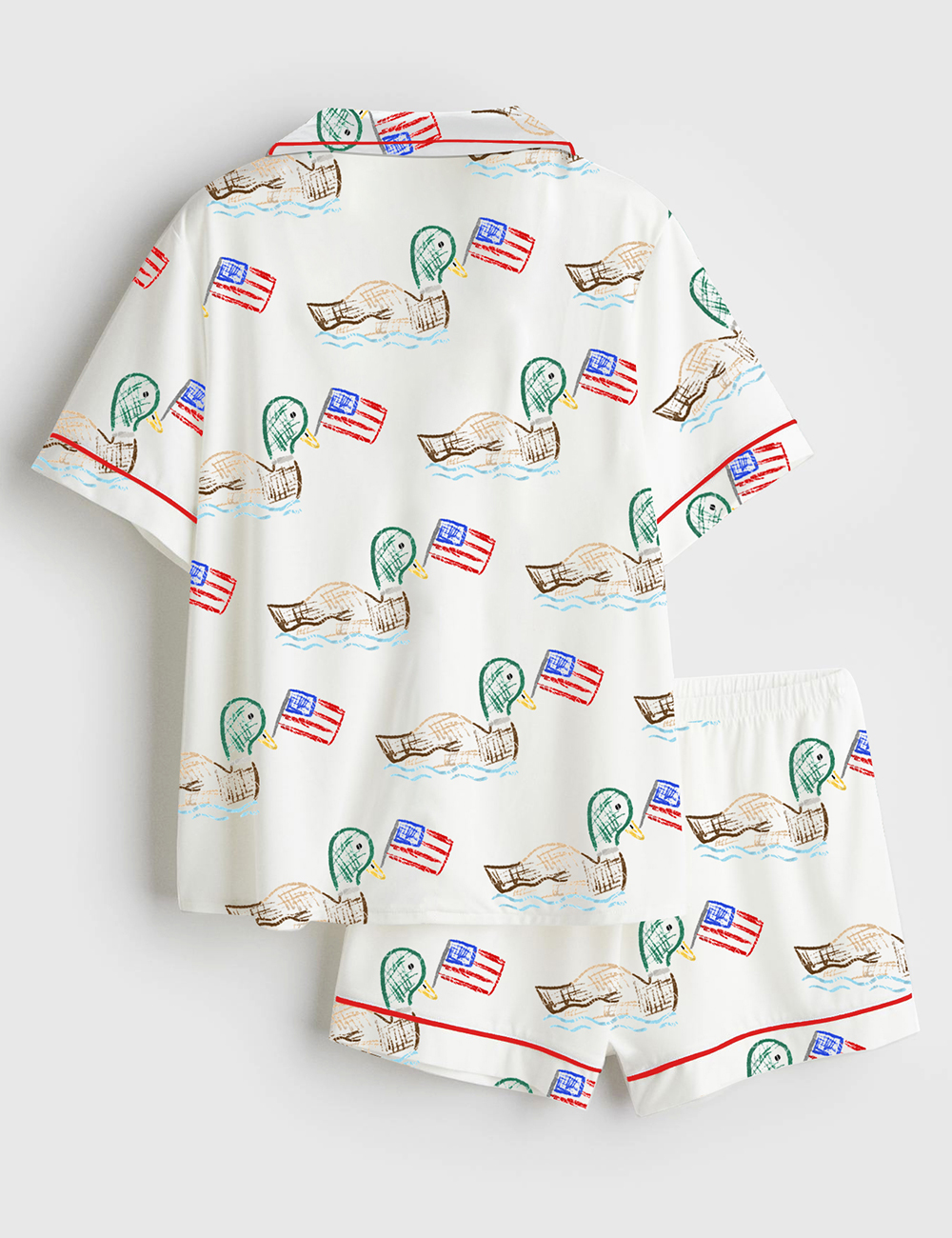 Women's 4th Of July Independence Day Patriotic USA Ducks Print Short Sleeve Satin Pajama Set - Image 2