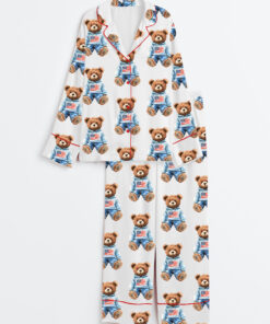 Women's 4th Of July Watercolor Bear Long Sleeve Satin Pajama Set