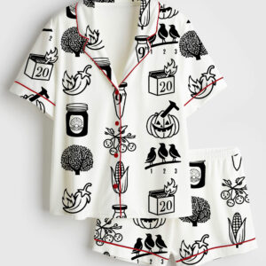 Womenâ€™s 90s Rock Icons Grunge Style Retro Music Rock Band Print Short Sleeve Satin Pajama Set