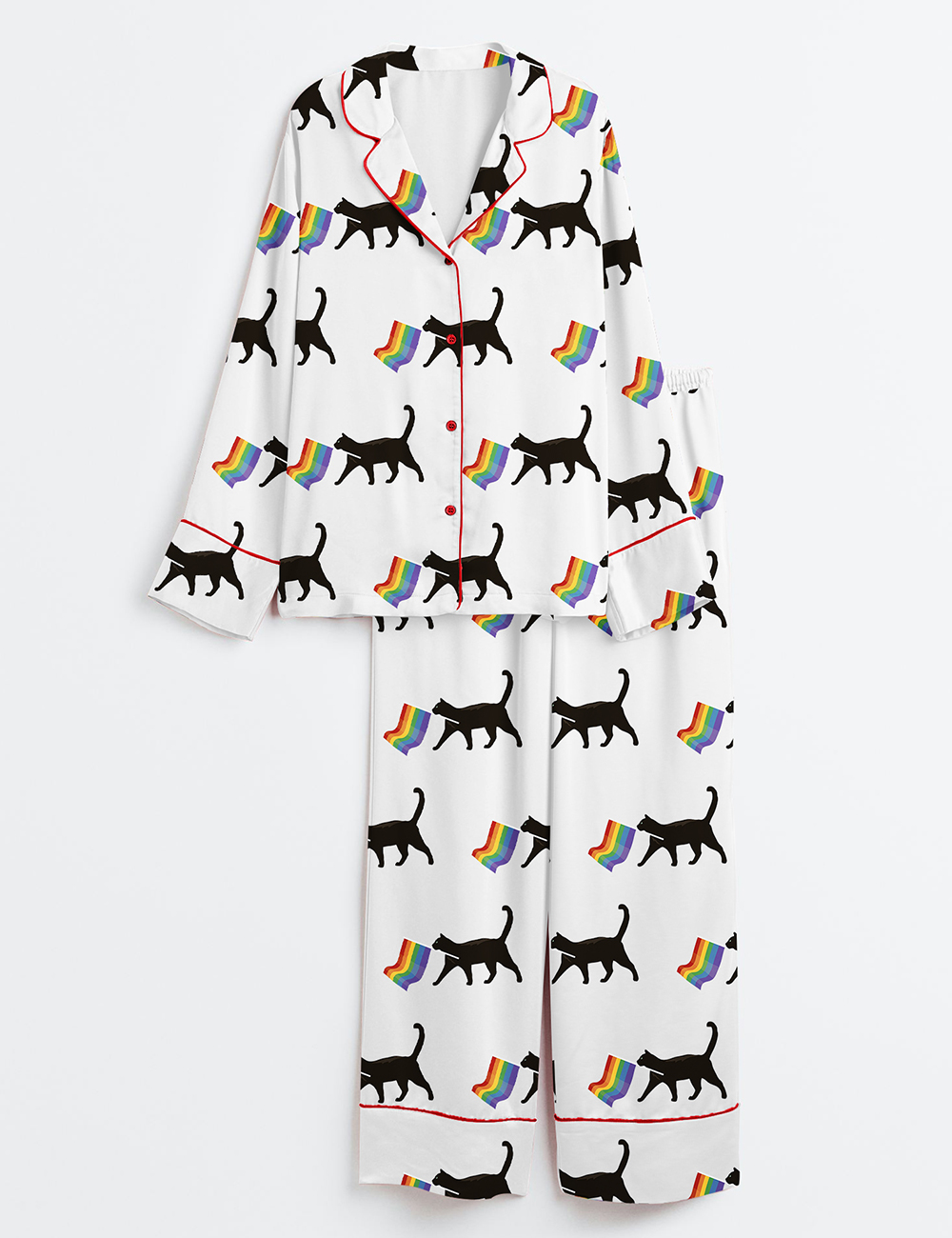 Womenâ€™s A Little Gay Cat Friend Pride Month LGBT Pride Print Long Sleeve Satin Pajama Set