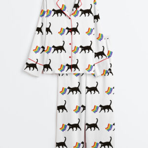 Women's A Little Gay Cat Friend Pride Month LGBT Pride Print Long Sleeve Satin Pajamas Set