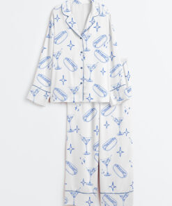 Women's A Teenie Weenie Hot Dogs And Martini Birthday Invitation Long Sleeve Satin Pajama Set