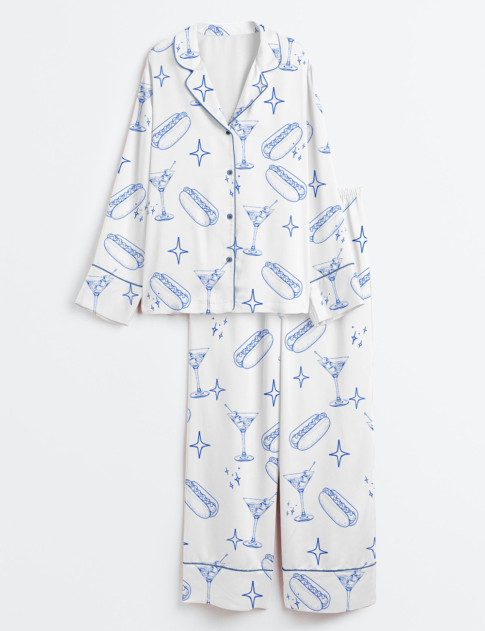 Womenâ€™s A Teenie Weenie Hot Dogs And Martini Birthday Invitation Long Sleeve Satin Pajama Set