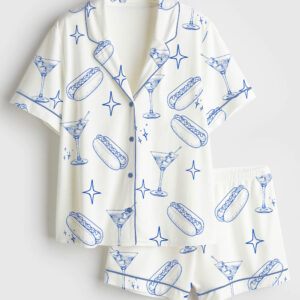 Women's A Teenie Weenie Hot Dogs And Martini Birthday Invitation Short Sleeve Satin Pajama Set