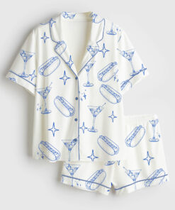 Women's A Teenie Weenie Hot Dogs And Martini Birthday Invitation Short Sleeve Satin Pajama Set