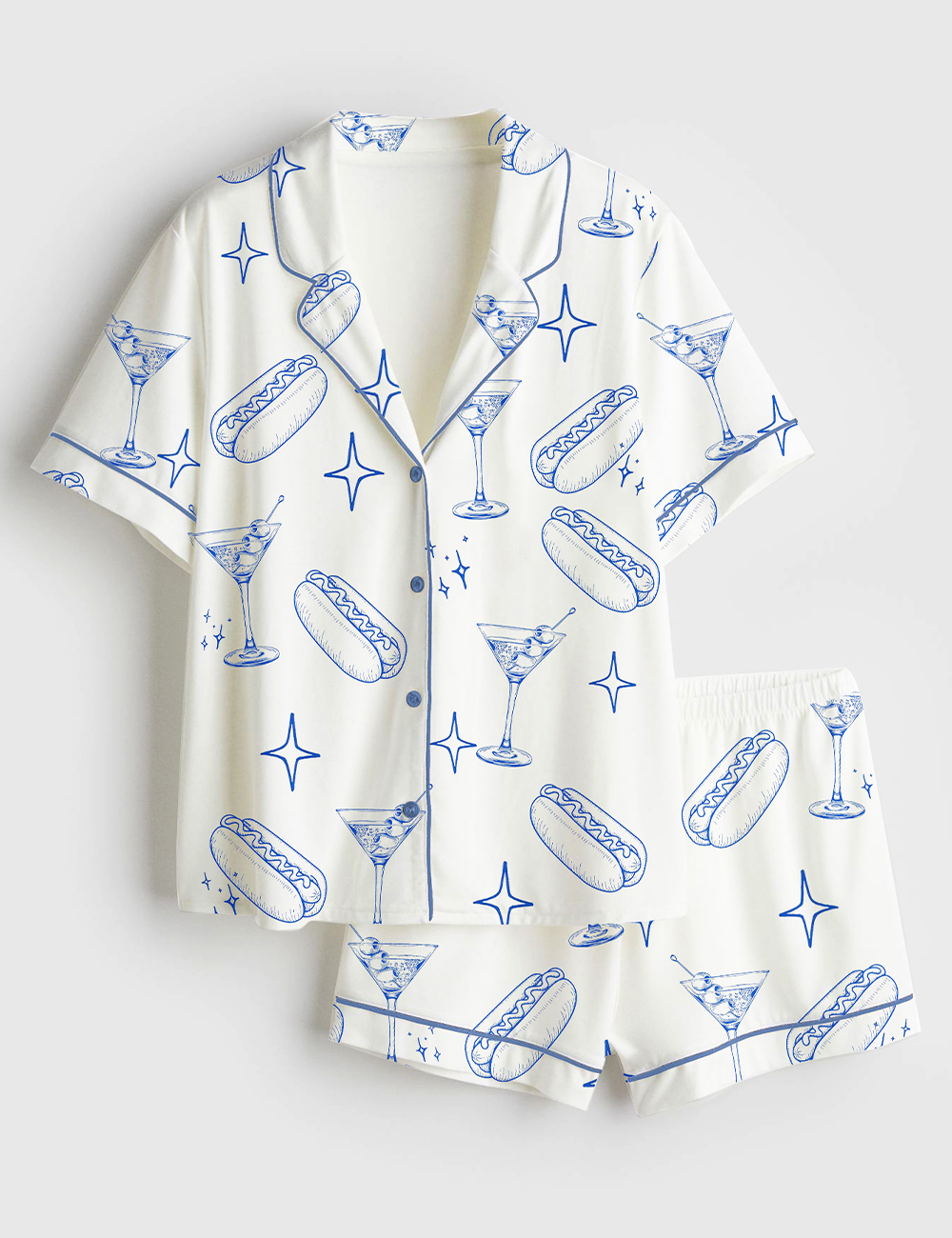 Womenâ€™s A Teenie Weenie Hot Dogs And Martini Birthday Invitation Short Sleeve Satin Pajama Set