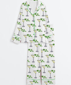 Women's A Tini Bit Irish St. Patrick's Day Shamrock Print Long Sleeve Satin Pajama Set