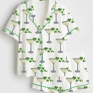 Women's A Tini Bit Irish St. Patrick's Day Shamrock Print Short Sleeve Satin Pajama Set