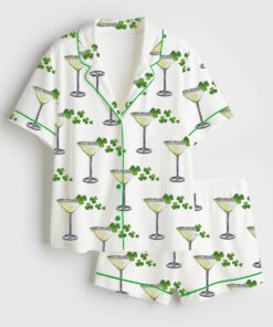 Women's A Tini Bit Irish St. Patrick's Day Shamrock Print Short Sleeve Satin Pajama Set