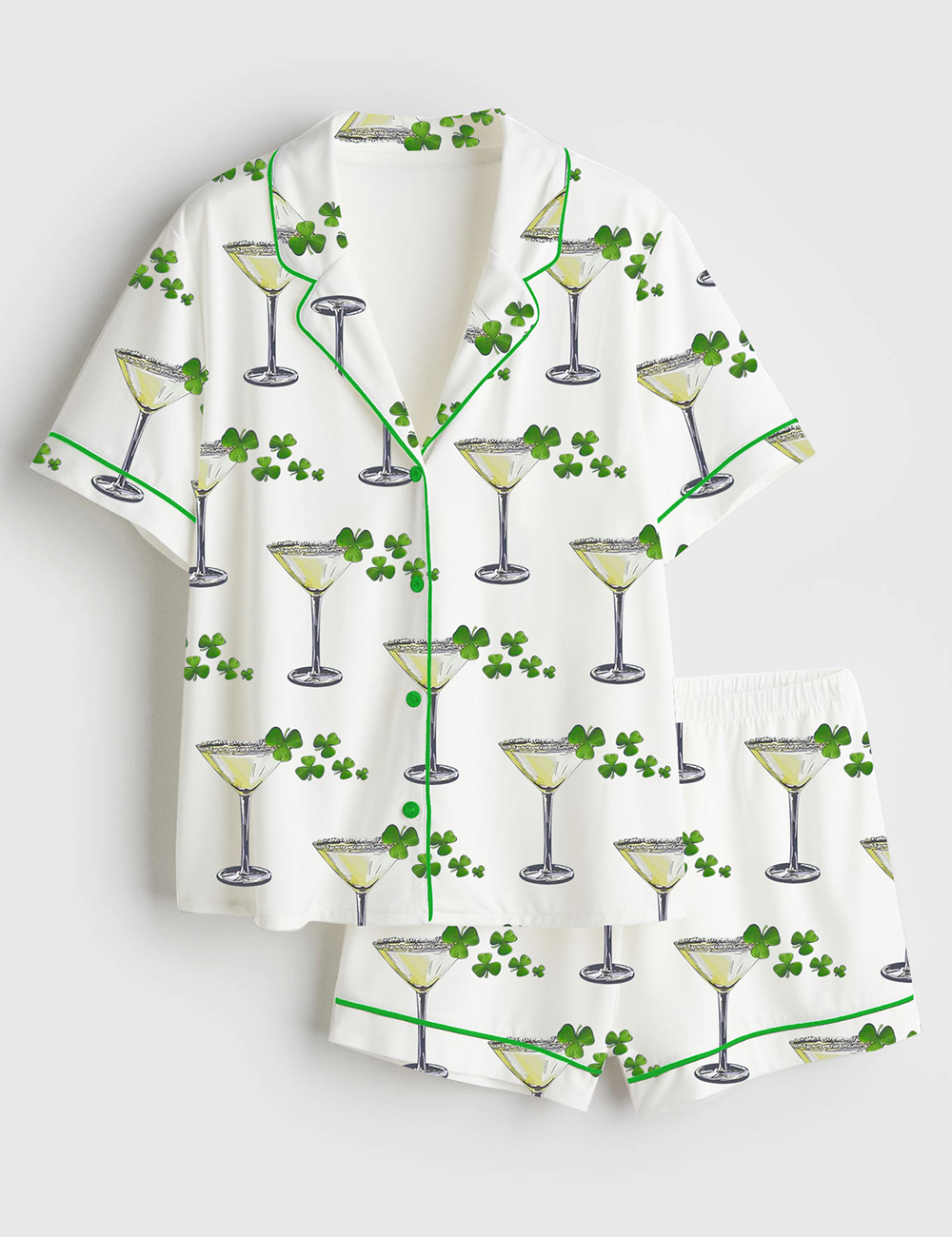 Womenâ€™s A Tini Bit Irish St. Patrick's Day Shamrock Print Short Sleeve Satin Pajama Set